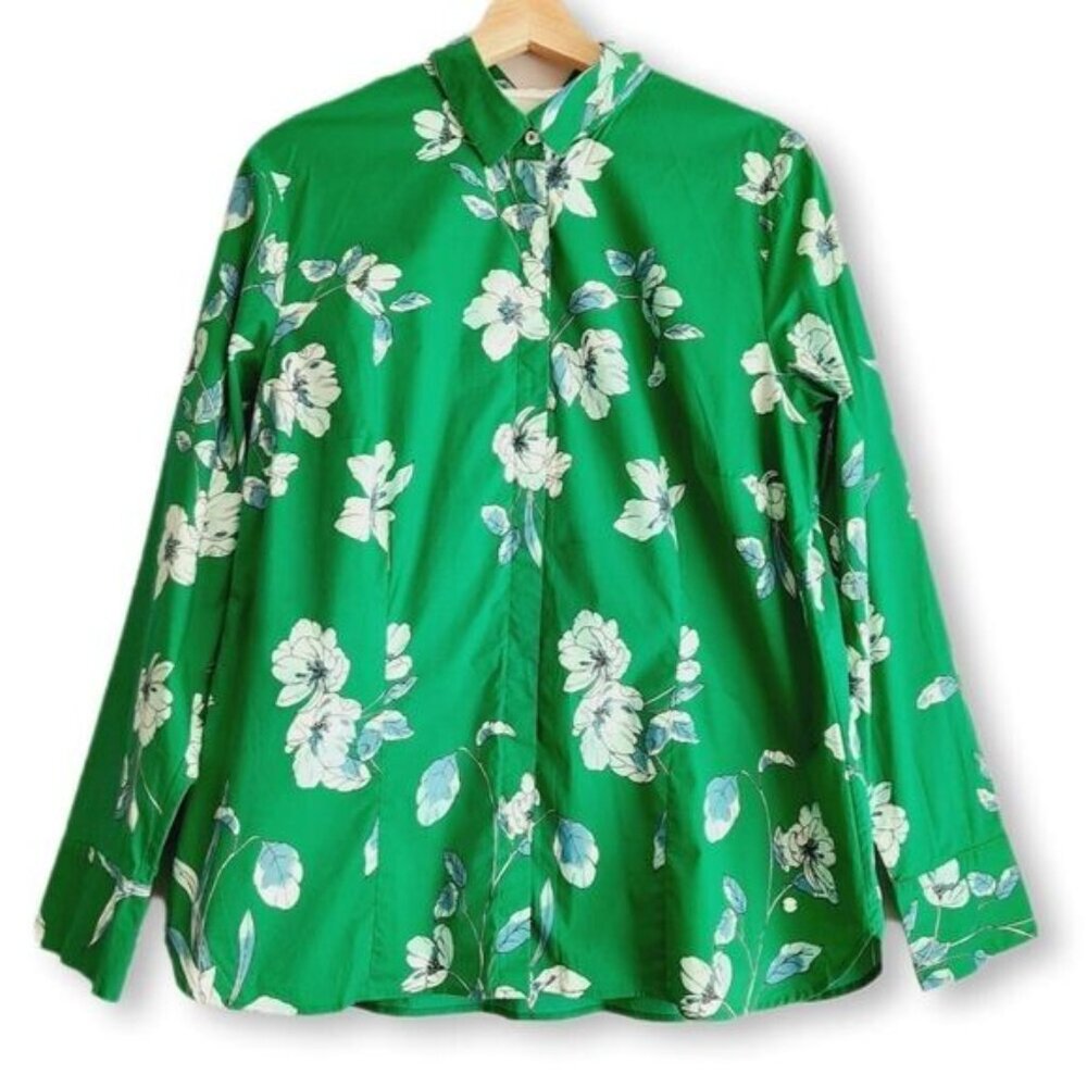 BRAX Feel Good Large Floral Button Down Shirt Green Sz XL | Eur 46